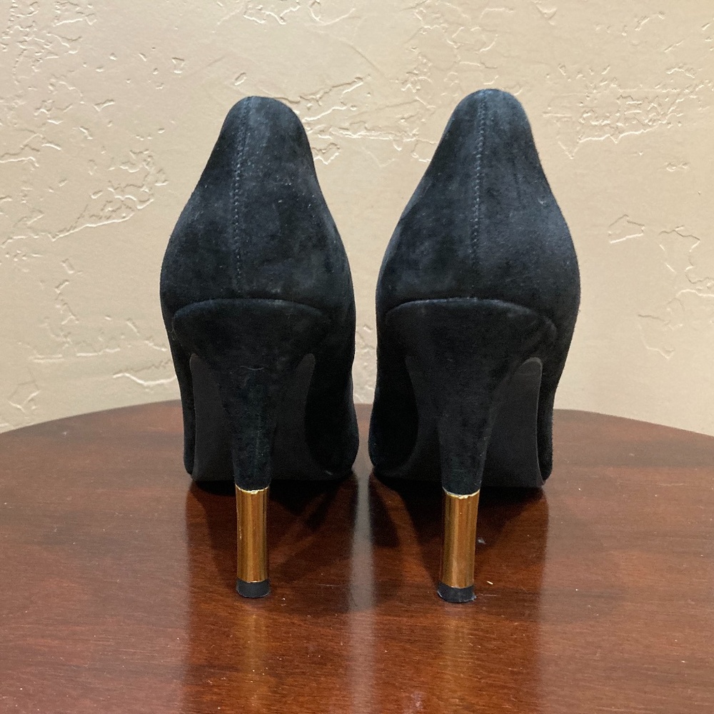 Seychelles 4" Black Suede Pumps with Gold Heels, Size 7.5 - Picture 4 of 12